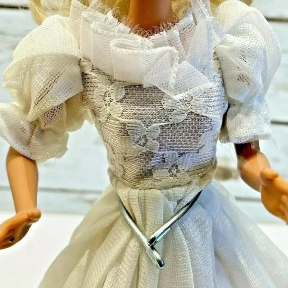 MATTEL BARBIE Doll Blond Hair Blue Eyes White Dress 12" Tall Used - Picture 7 of 11